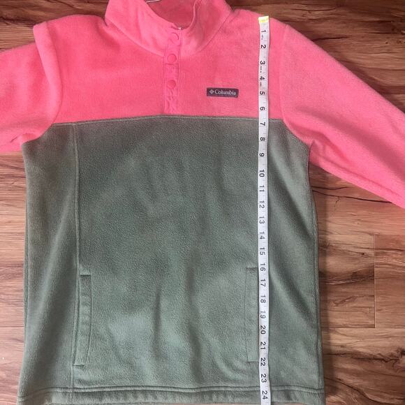 Pink Green Fleece Columbia Quarter Snap Up Jacket Youth XL 18/20 Pullover - Picture 6 of 7